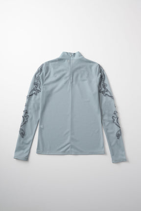Moon road  embroidered sheer top (Blue)