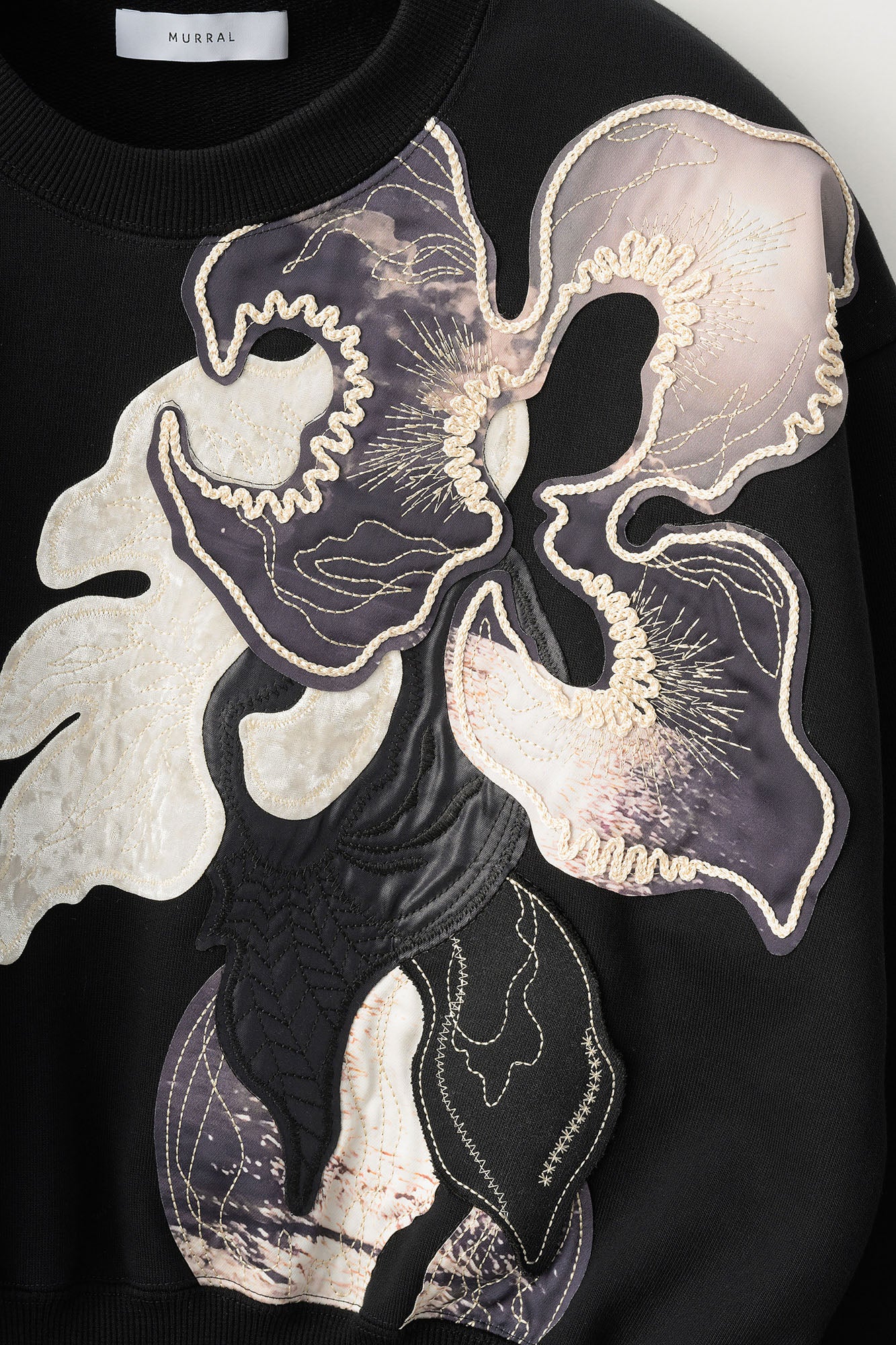 Patchwork embroidered sweatshirt (Black)