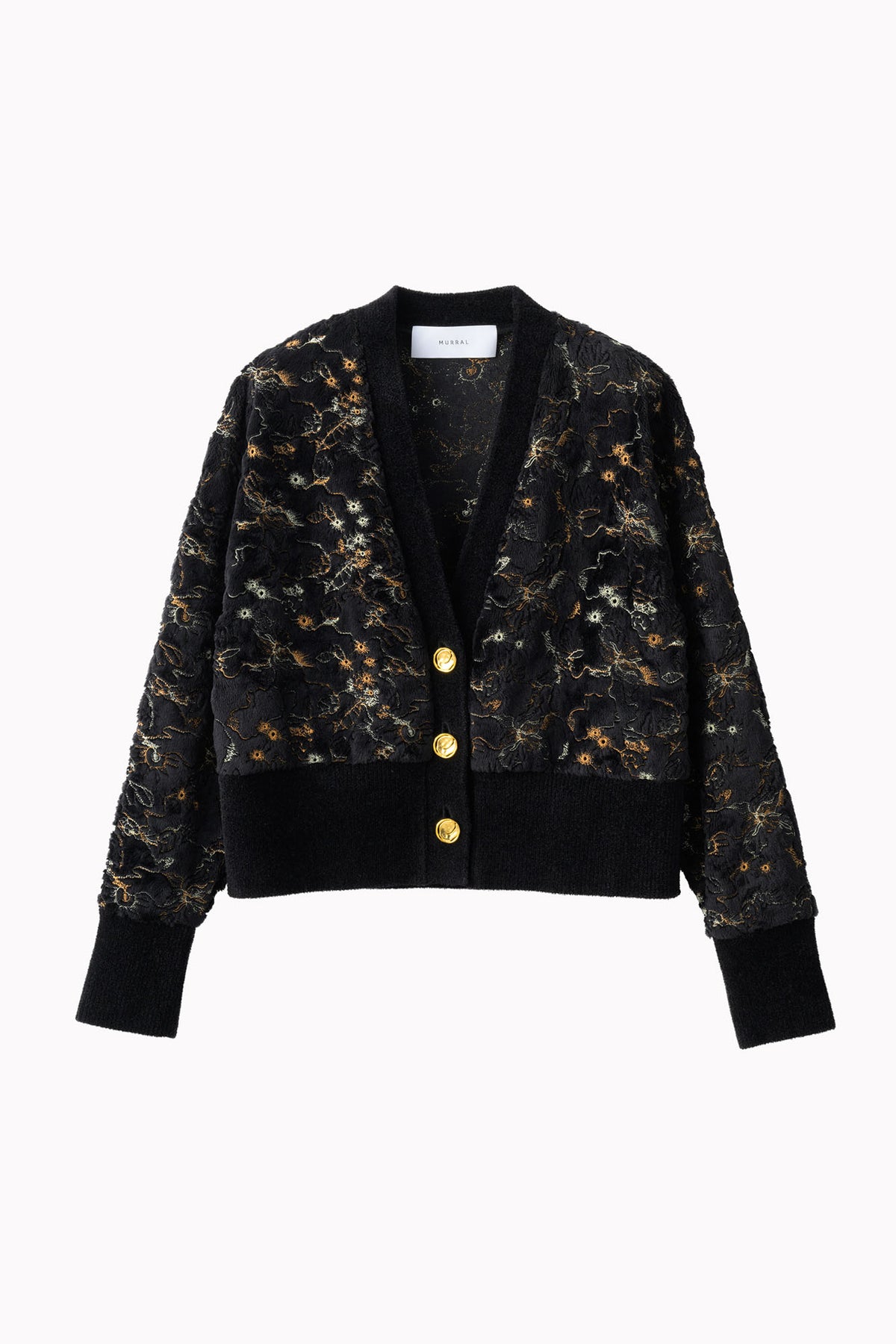 Camouflage embroidered knit cardigan (Black)