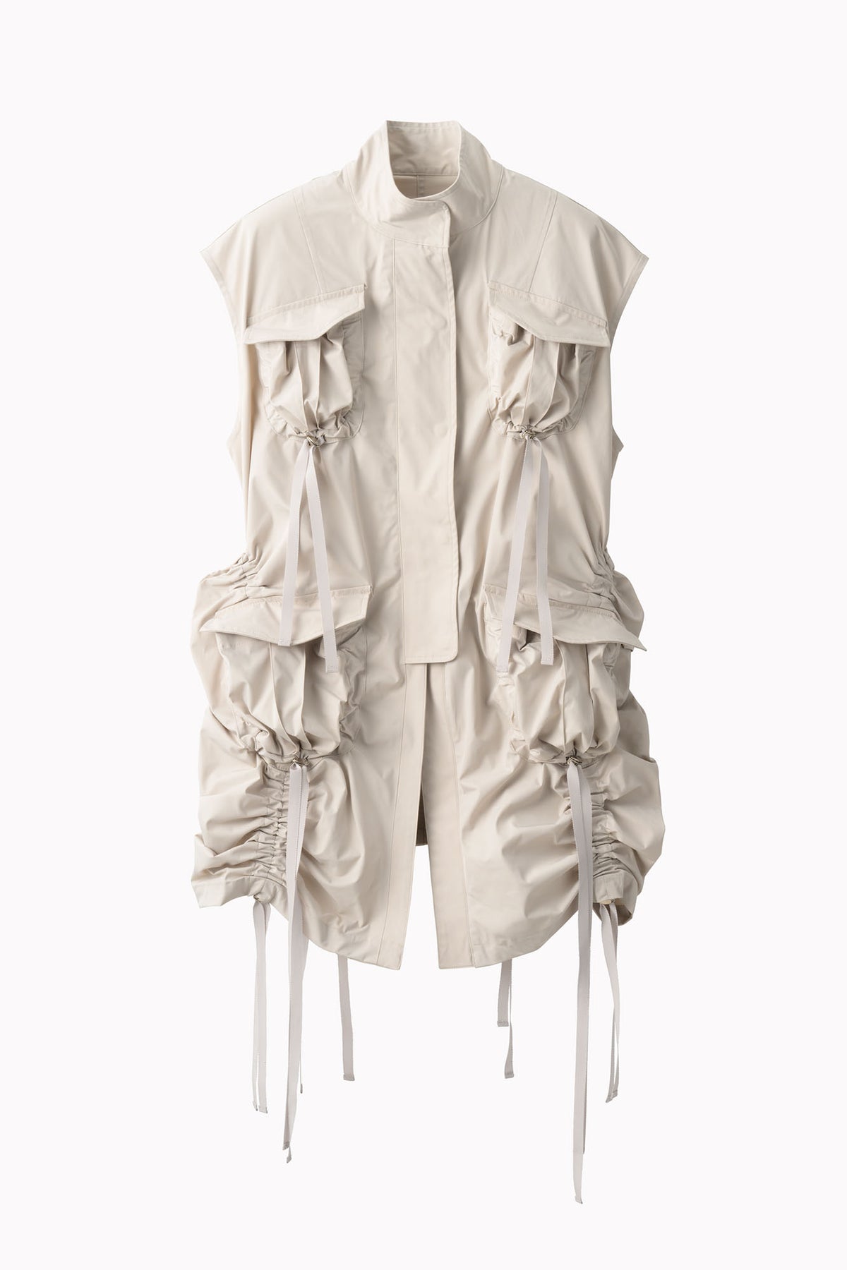 Sleeveless gathered military jacket (Light gray)