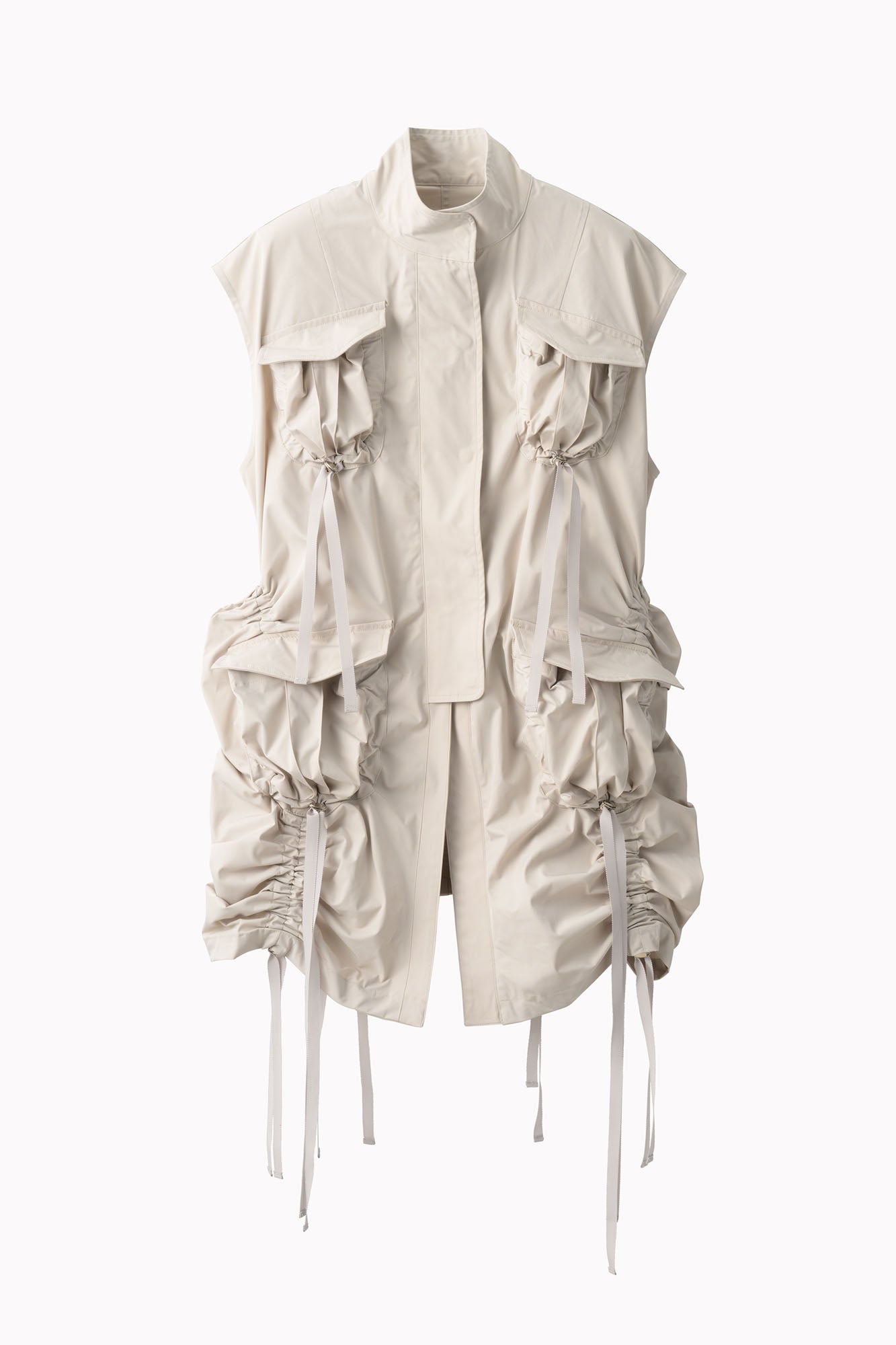 Sleeveless gathered military jacket (Light gray)