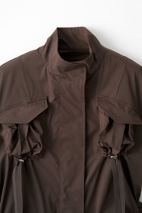 Sleeveless gathered military jacket (Brown)