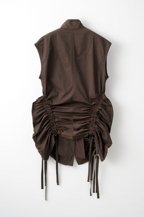 Sleeveless gathered military jacket (Brown)