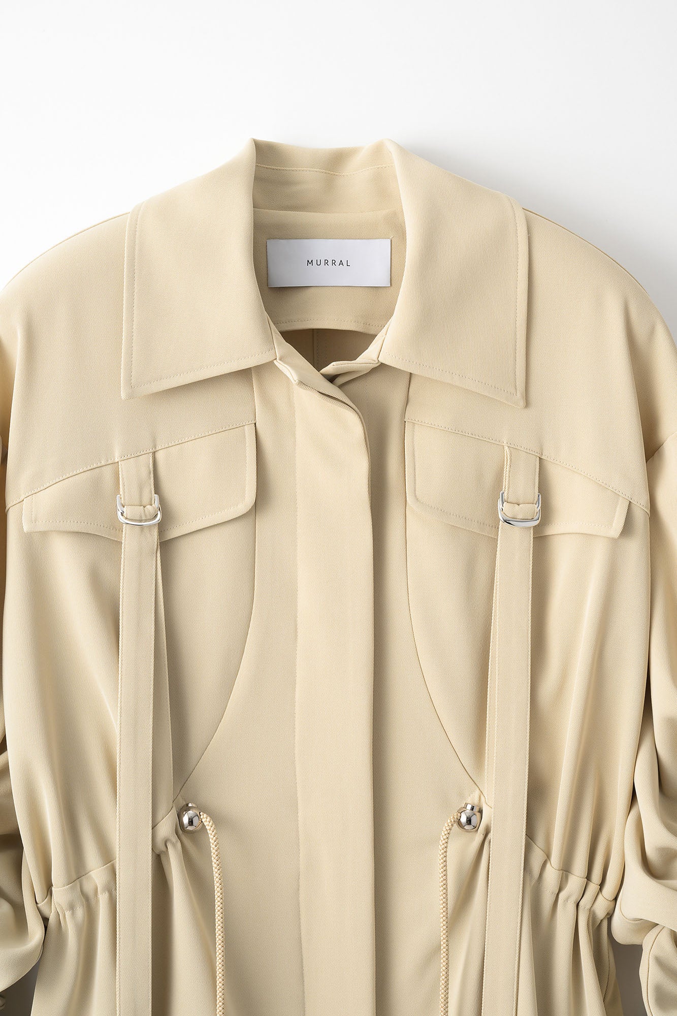 Gathered sleeve military coat (Beige)