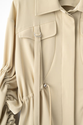 Gathered sleeve military coat (Beige)