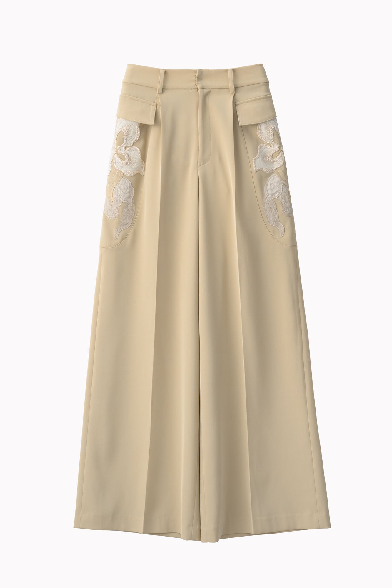 Patchwork embroidered slacks (Beige)