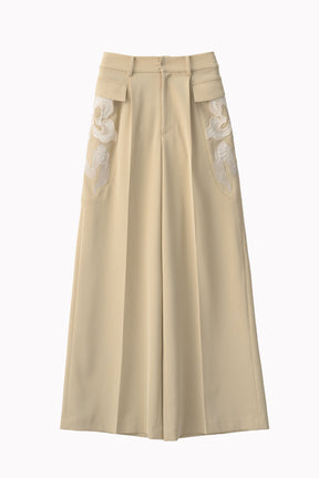 Patchwork embroidered slacks (Beige)
