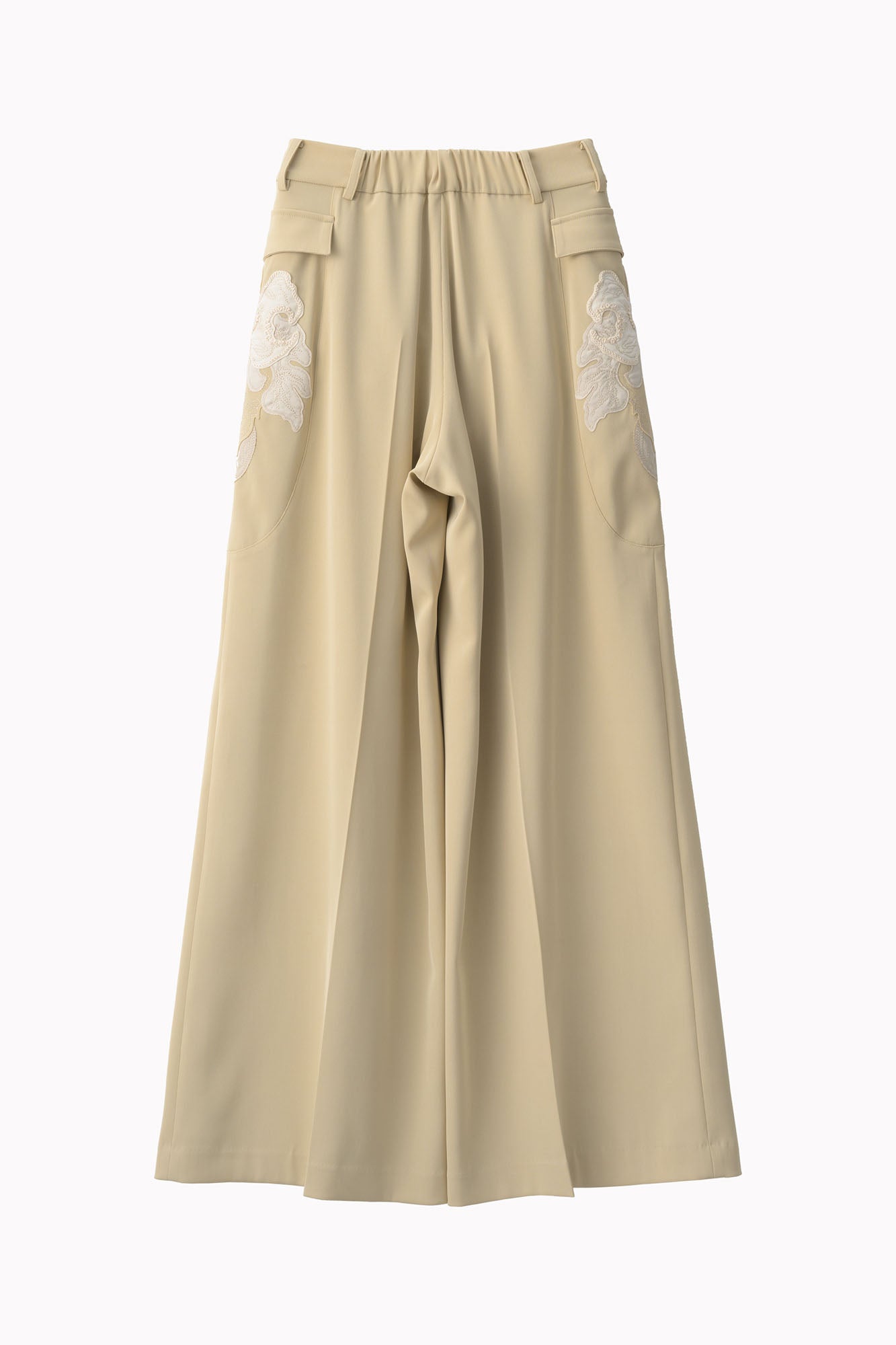 Patchwork embroidered slacks (Beige)