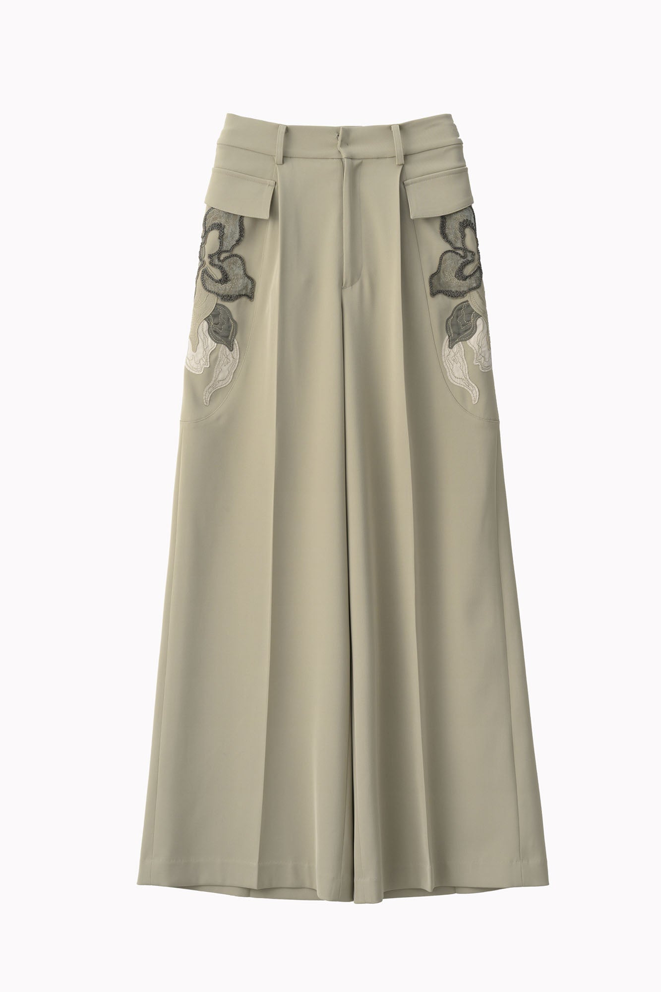 Patchwork embroidered slacks (Smoked khaki)