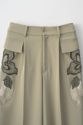 Patchwork embroidered slacks (Smoked khaki)