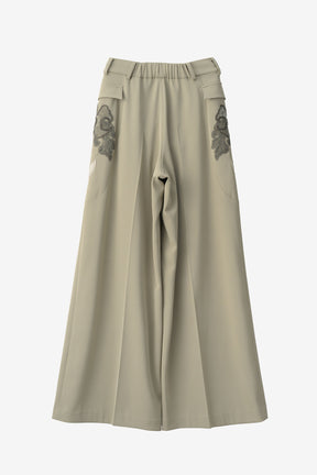 Patchwork embroidered slacks (Smoked khaki)