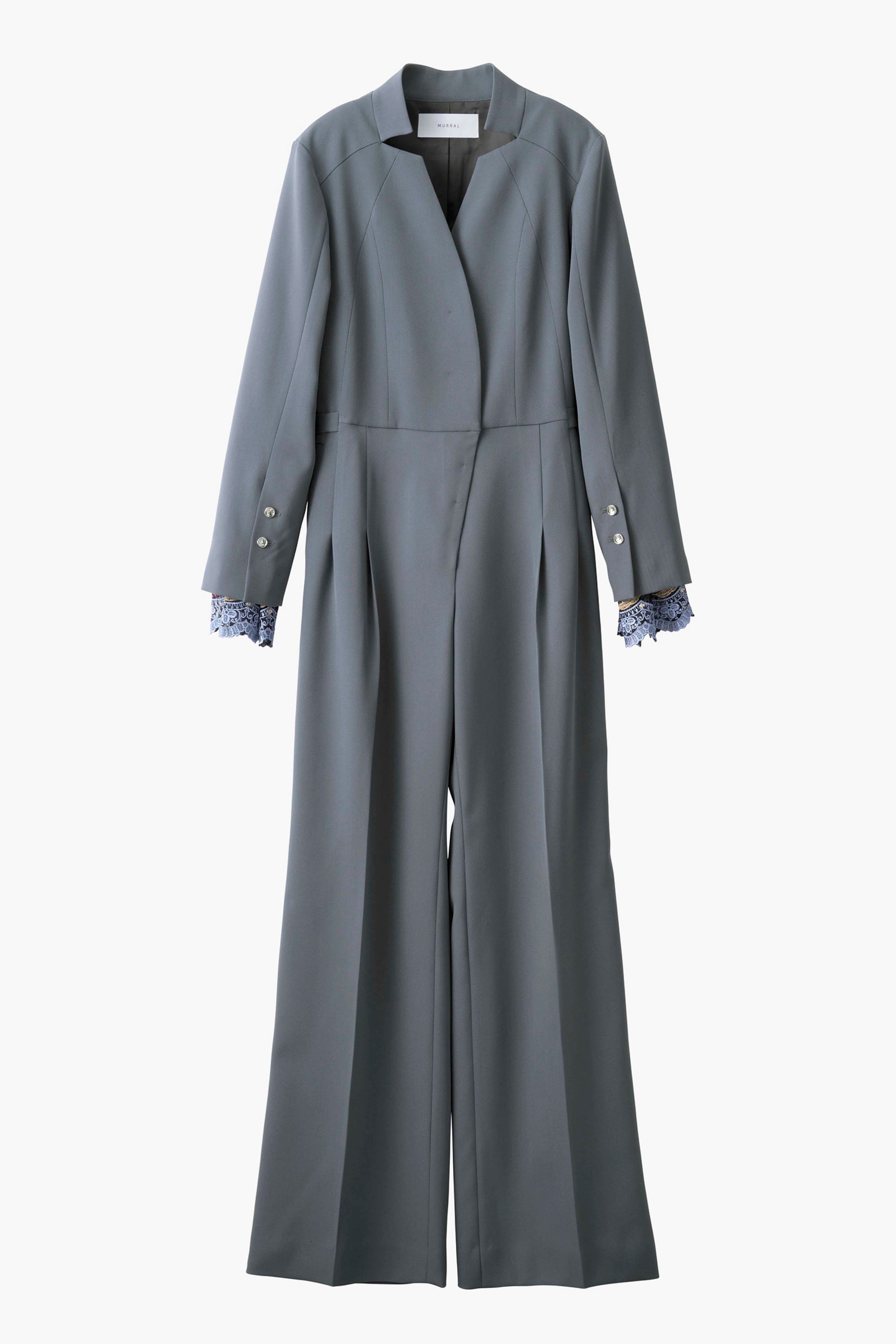 Slit sleeve lace jumpsuit set (Blue)