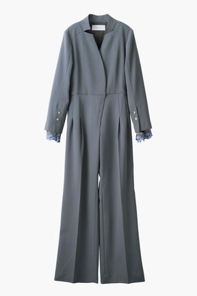 Slit sleeve lace jumpsuit set (Blue)