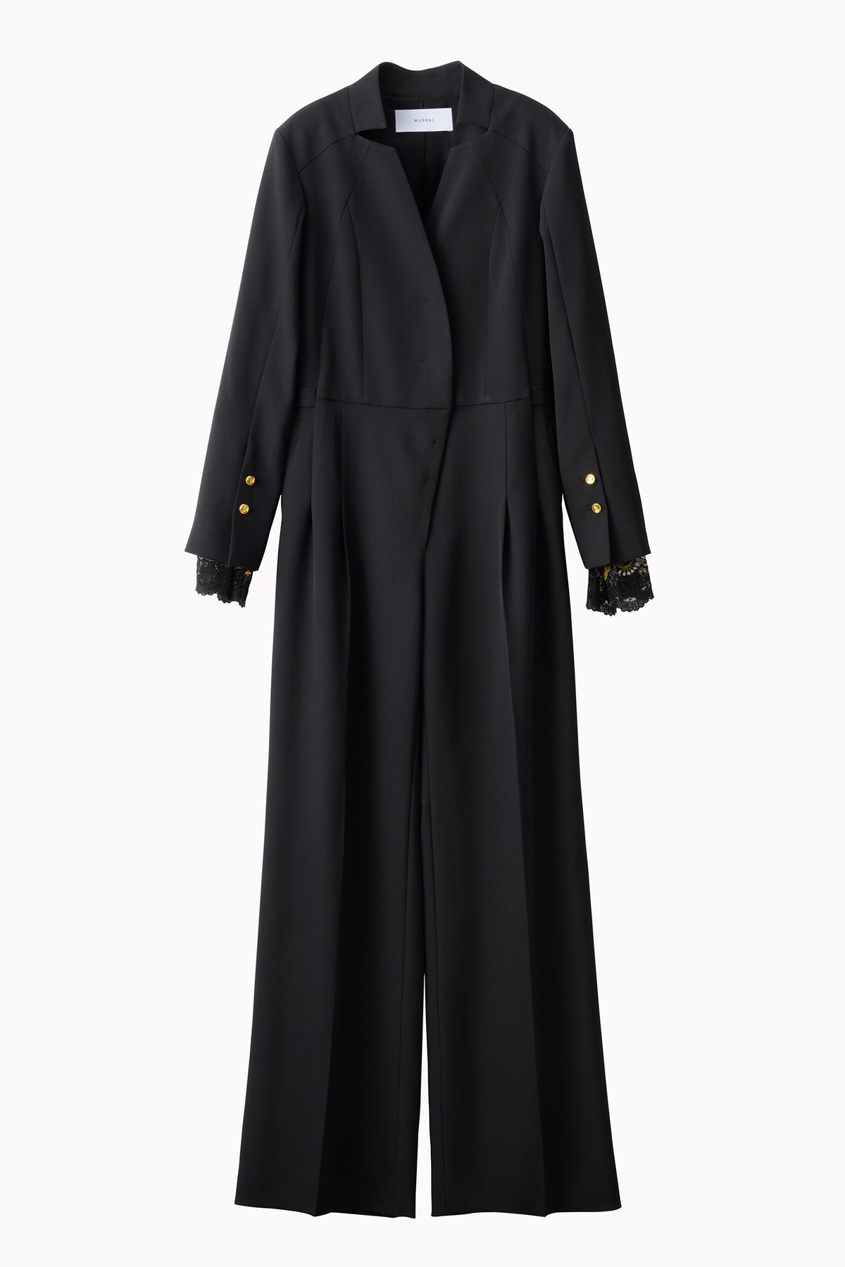Slit sleeve lace jumpsuit (Black)