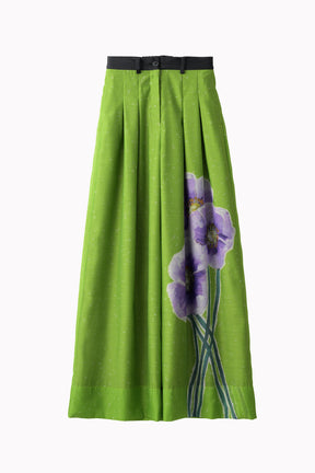 "Poppy" drawing wide slacks (Light green)