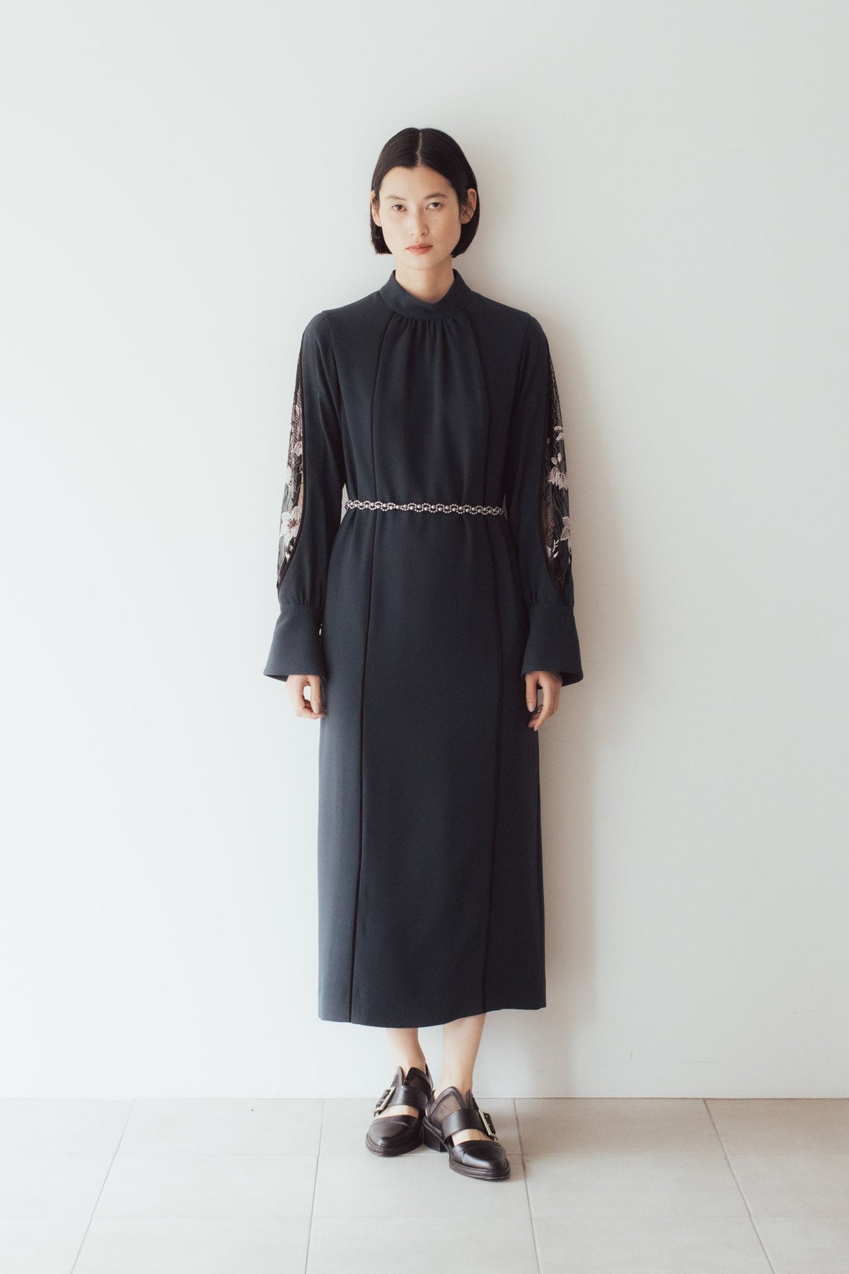 Petal sleeve lace dress set (Green)