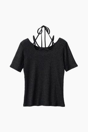 Glitter ivy halfsleeve tops (Black)