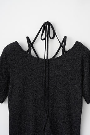 Glitter ivy halfsleeve tops (Black)