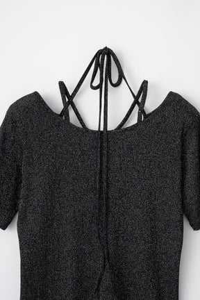 Glitter ivy halfsleeve tops (Black)