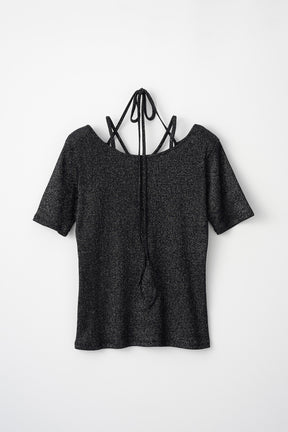 Glitter ivy halfsleeve tops (Black)