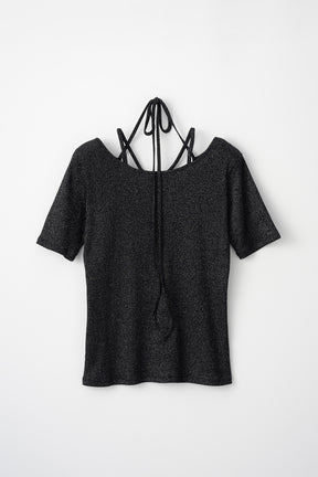 Glitter ivy halfsleeve tops (Black)