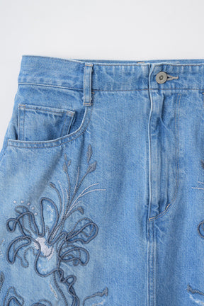 Nerine embroidered denim skirt (Blue)