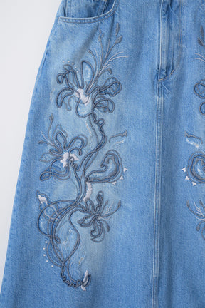 Nerine embroidered denim skirt (Blue)