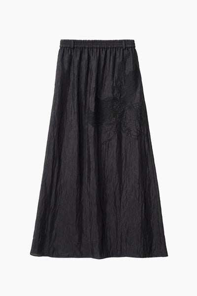 Flutter patchwork embroidered skirt (Black)