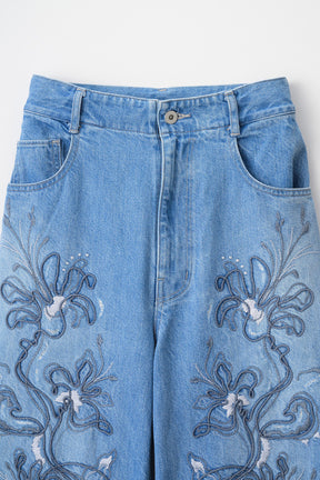 Nerine embroidered denim slacks (Blue)