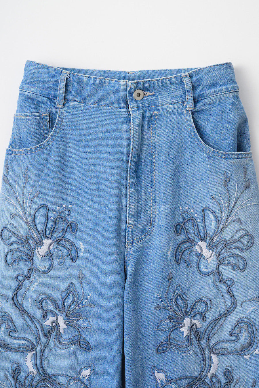 Nerine embroidered denim slacks (Blue)