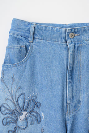 Nerine embroidered denim slacks (Blue)