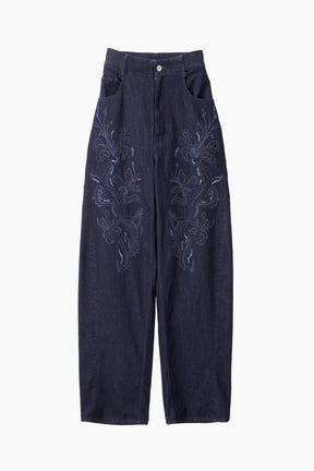 Nerine embroidered denim slacks (Indigo)