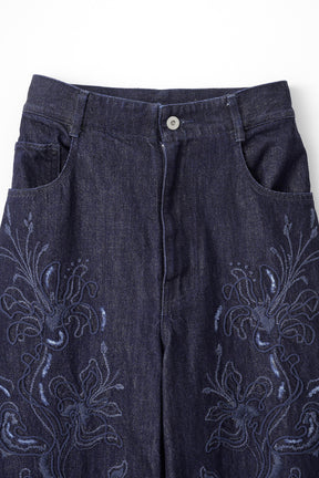 Nerine embroidered denim slacks (Indigo)