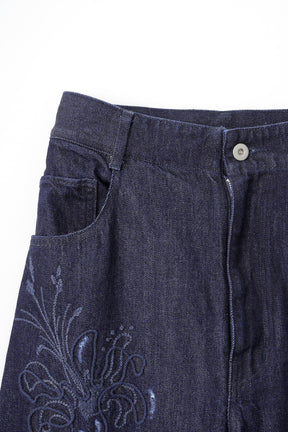 Nerine embroidered denim slacks (Indigo)