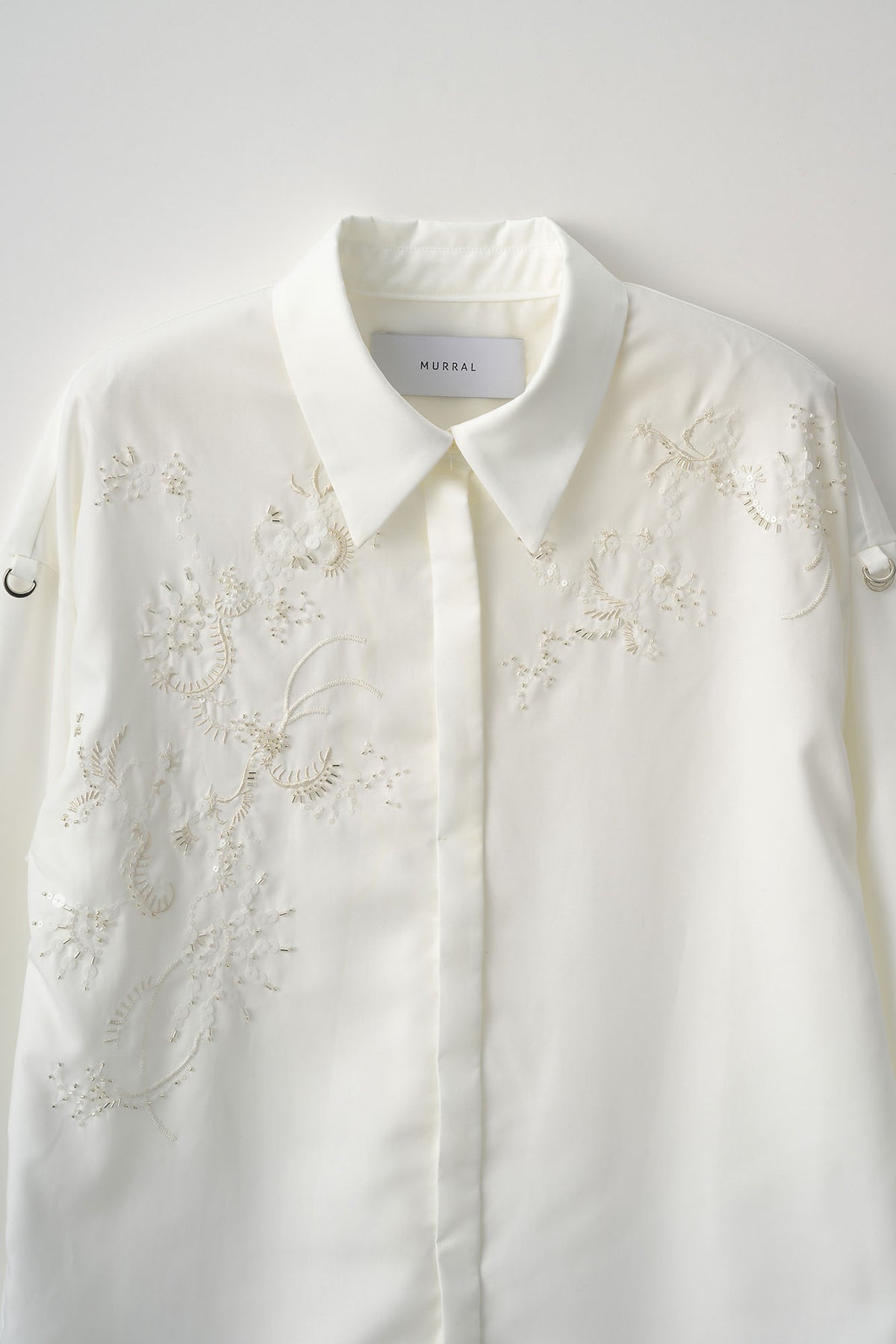 Glint beads embroidered shirt (White)