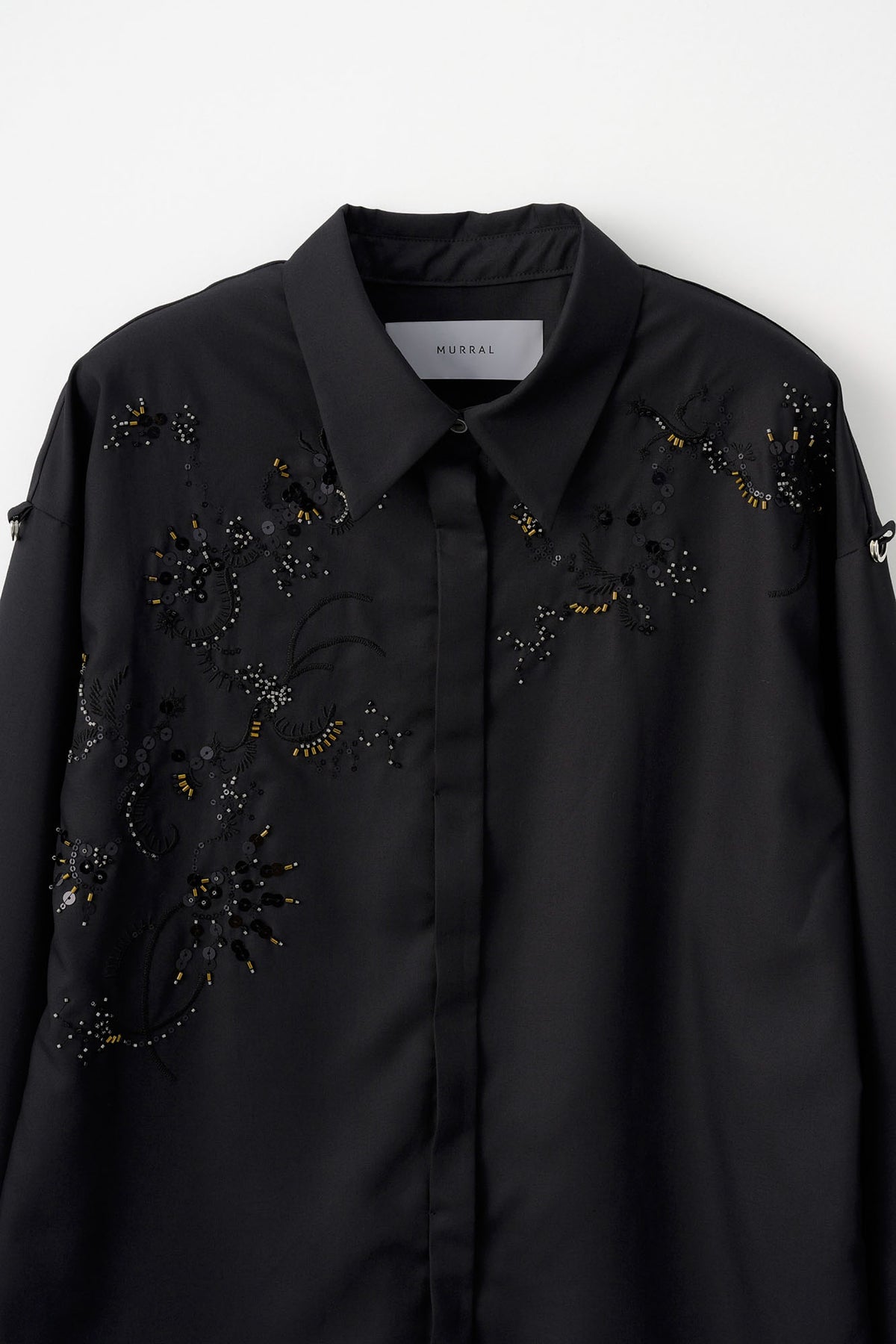 Glint beads embroidered shirt (Black)