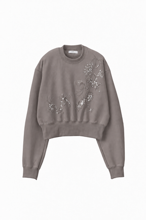 Glint beads embroidered sweatshirt (Greige)