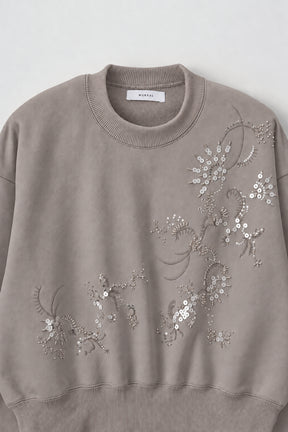 Glint beads embroidered sweatshirt (Greige)