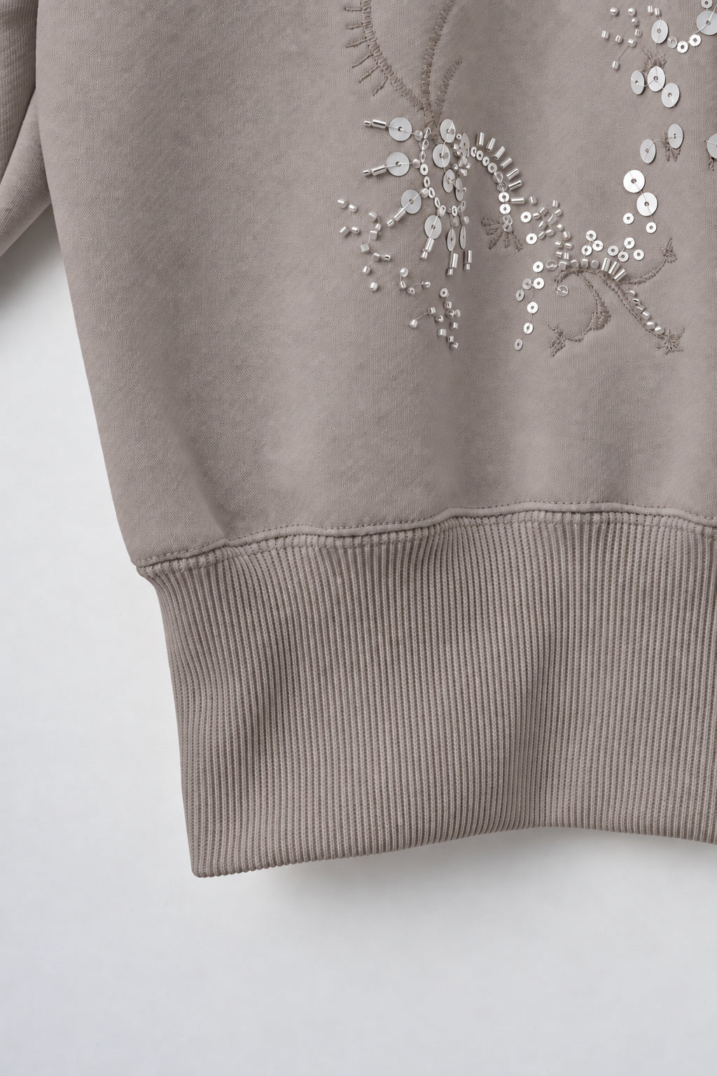 Glint beads embroidered sweatshirt (Greige)