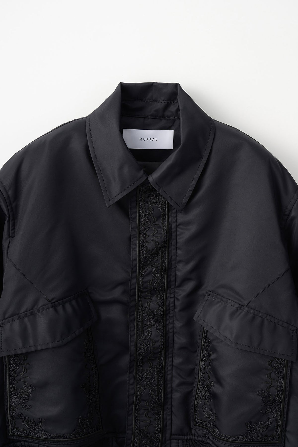 Framed embroidery flight jacket (Black)