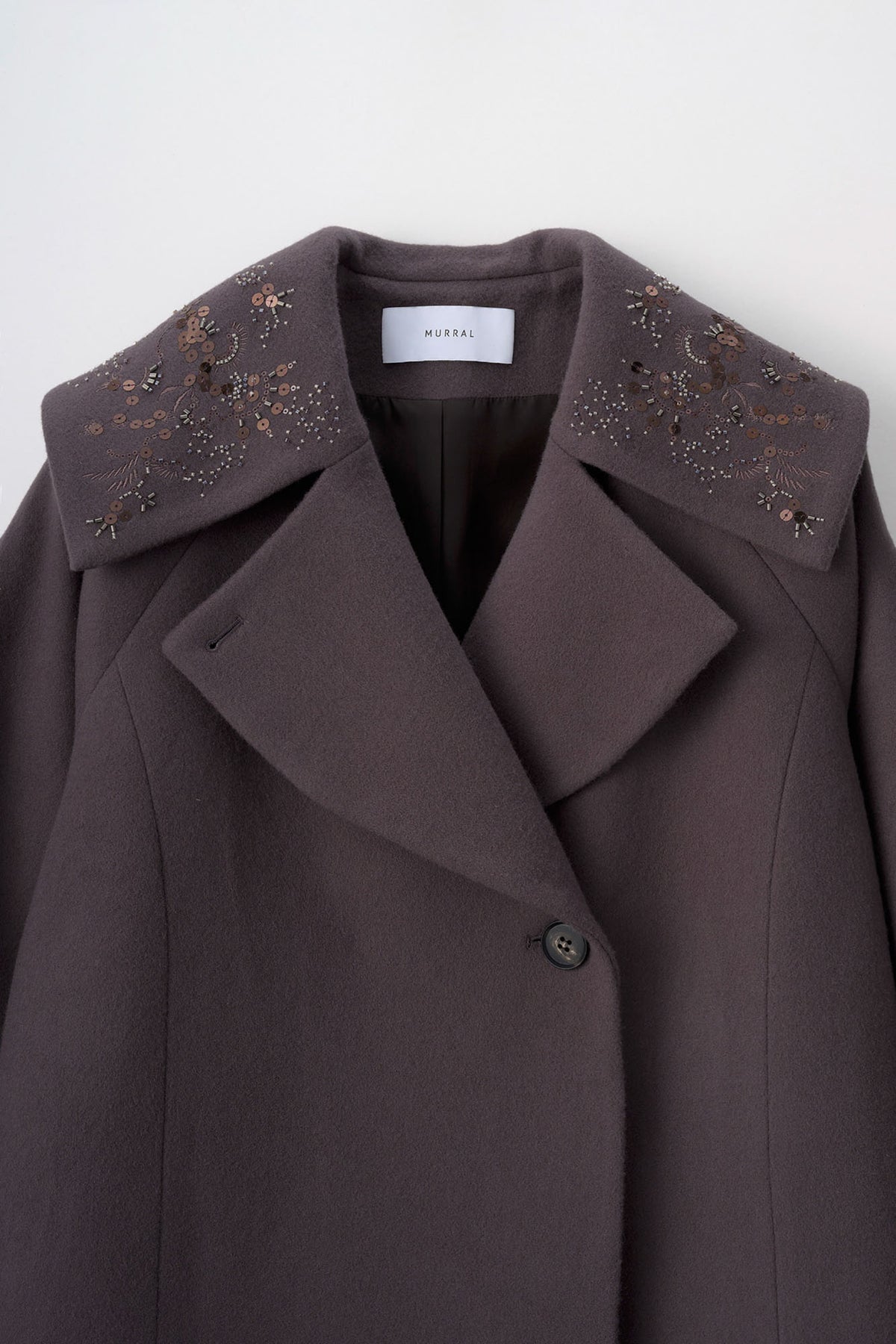 Glint beads embroidered long coat (Mauve)