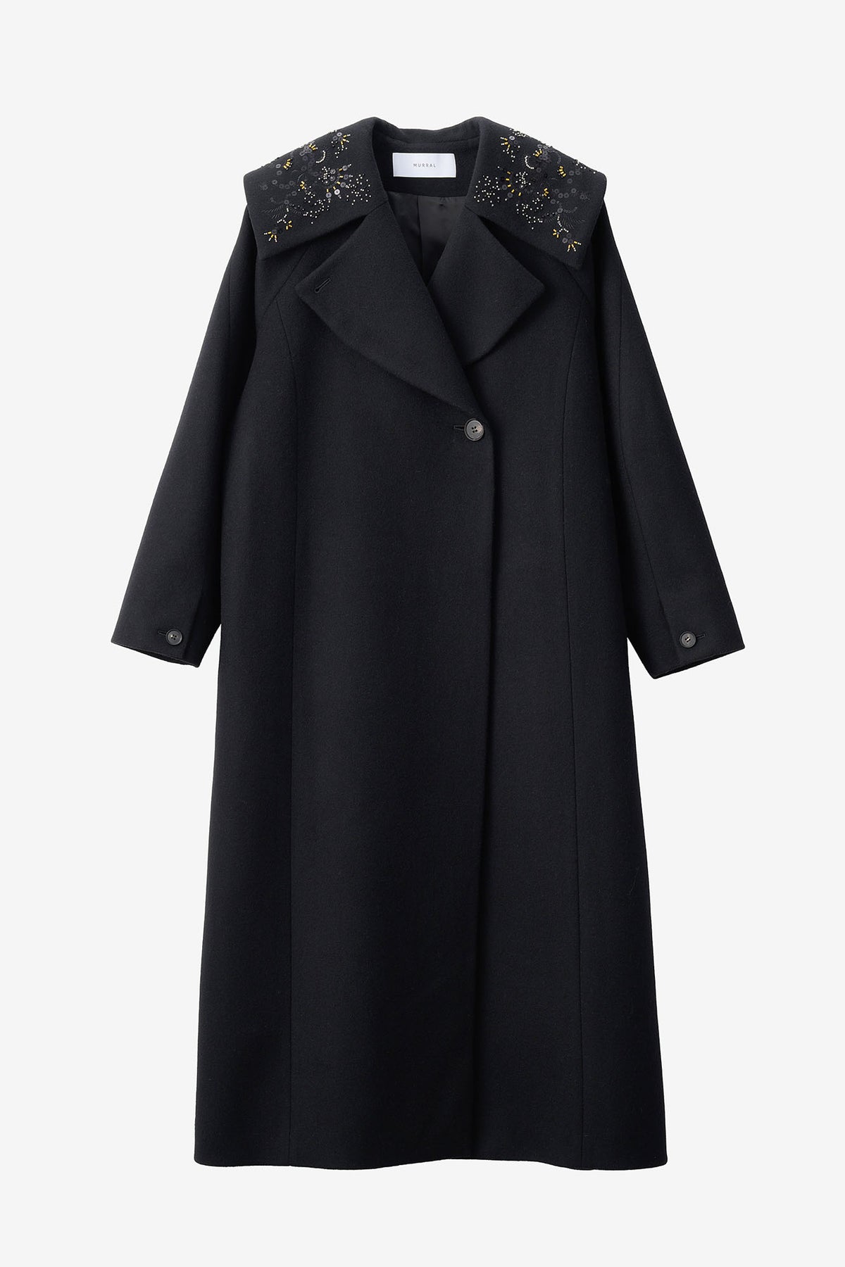 Glint beads embroidered long coat (Black)