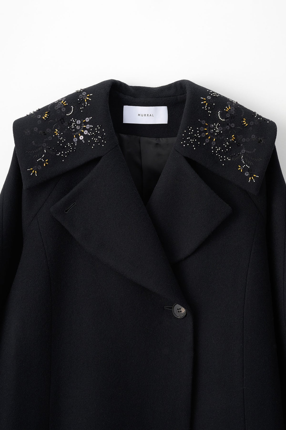 Glint beads embroidered long coat (Black)