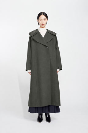 Glint beads embroidered long coat (Gray)