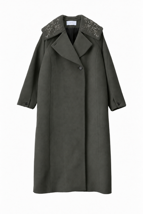 Glint beads embroidered long coat (Gray)