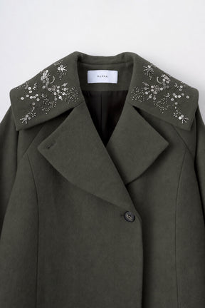 Glint beads embroidered long coat (Gray)