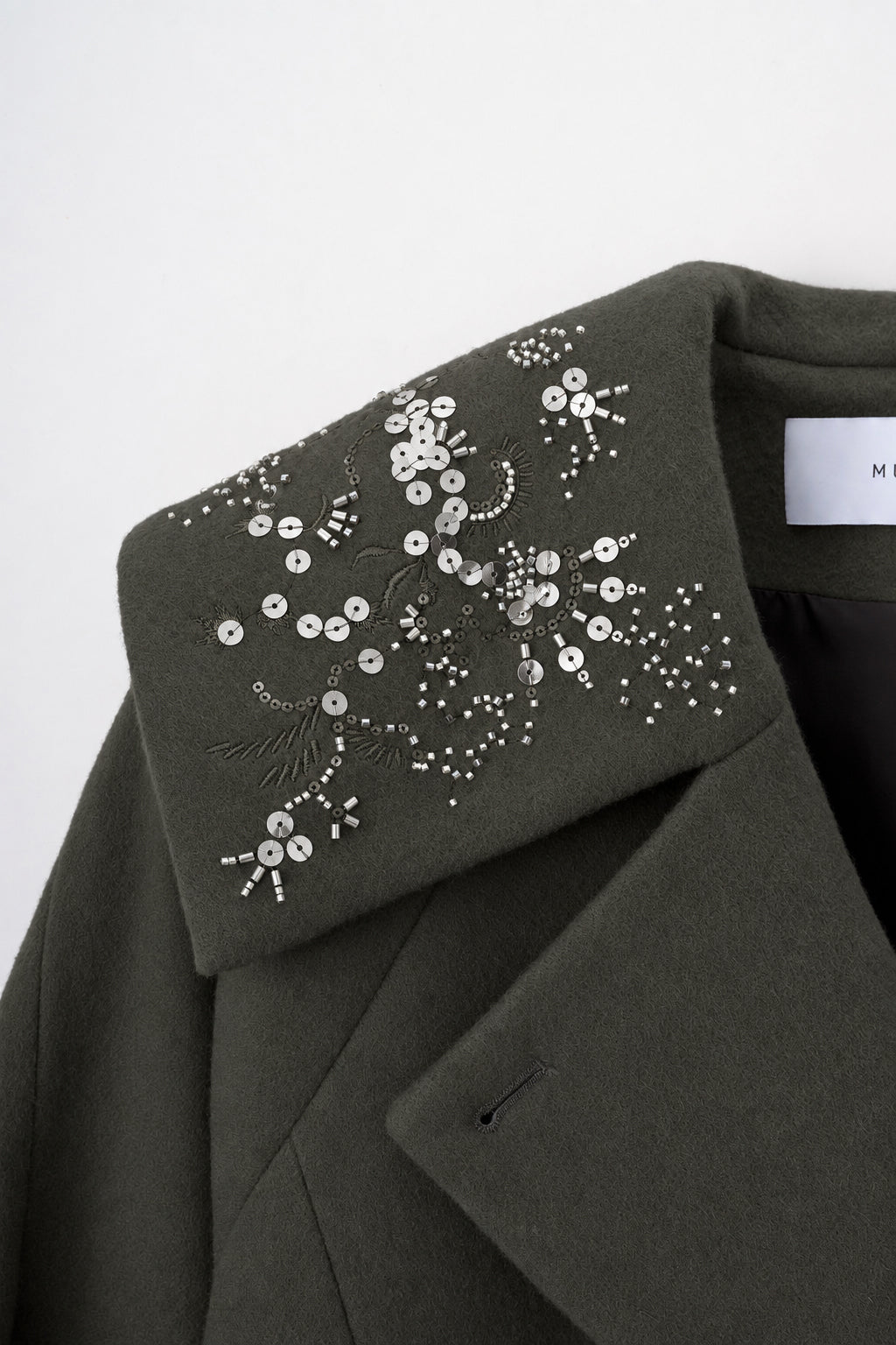Glint beads embroidered long coat (Gray)