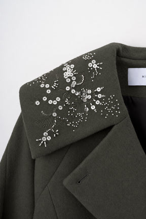 Glint beads embroidered long coat (Gray)