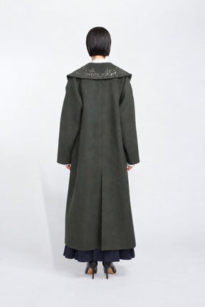 Glint beads embroidered long coat (Gray)