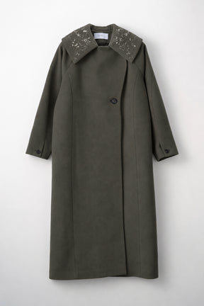 Glint beads embroidered long coat (Gray)